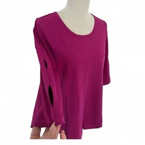 Denim&Co Magenta Fuchsia Berry Tunic with Cut-Out 3/4 Sleeves Sz S QVC NWOT